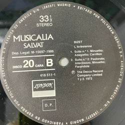 Винтажная виниловая пластинка LP Musicalia 20. Bizet Жорж Бизе (Испания 1986) Кармен, Арлезианка