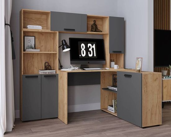 Стол письменный 1450 КВАРТЕТ-13 дуб крафт золотой / графит серый