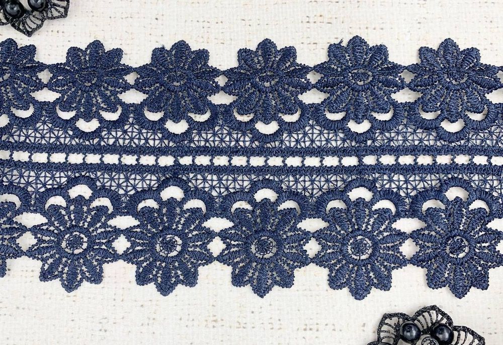 Кружево плетёное, ш. 10,5 см, тёмно-синий