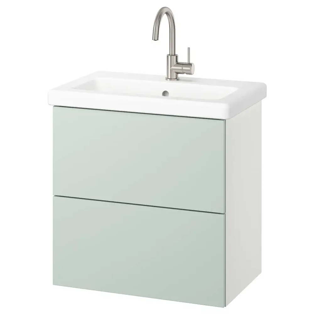 Тумба для ванной - ENHET / TVÄLLEN  /TVАLLEN  IKEA/ ЭНХЕТ / ТВЭЛЛЕН ИКЕА,  64х43х65 см , белый/мятный