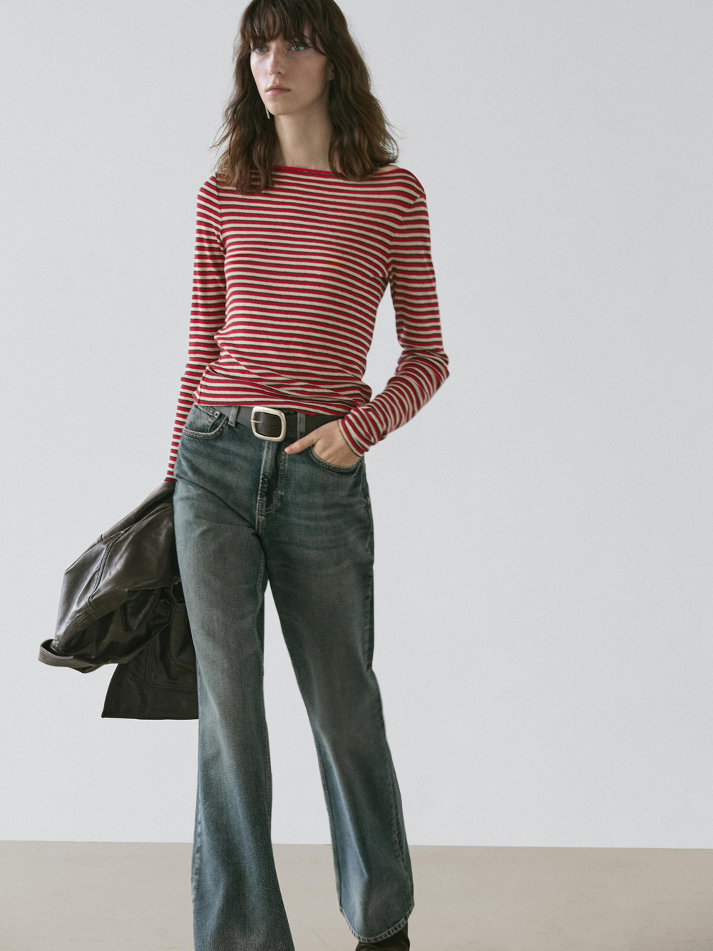 Massimo Dutti Футболка в полоску с длинными рукавами, красный