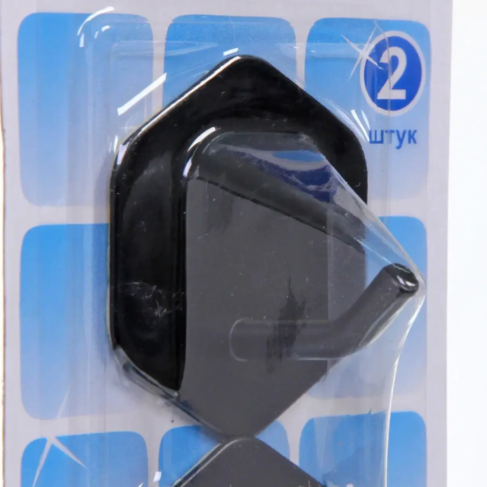 Крючки в наборе 2шт из нержавеющей стали на липкой основе «БАСТОФ», цвет чёрный, форма ромб, нагрузка 2,5кг/4,5см