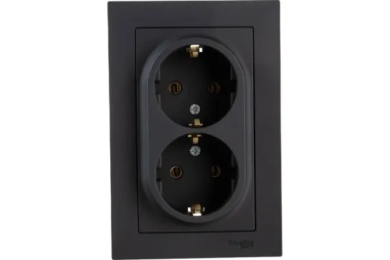 Розетка Systeme Electric ATLASDESIGN с заземлением двойная + рамка карбон 34603