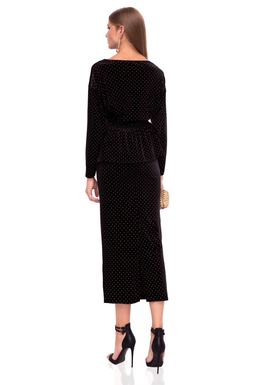 Бархатный топ с баской и длинными рукавами