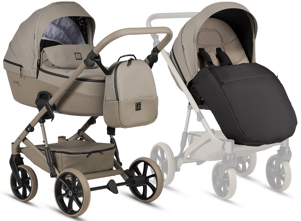 Детская коляска Tutis Viva 6 Plus Essential 4 в 1 с автокреслом Elo Lux EduSky Black и базой 1612068 Warm Grey