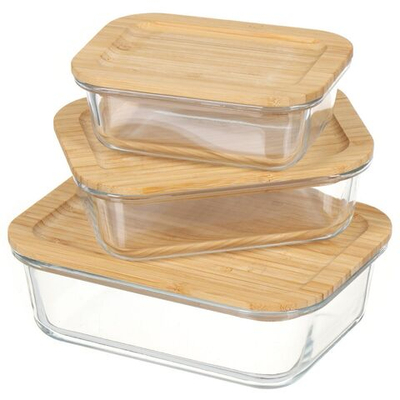 Набор посуды жаропрочной стекло, 3 шт, 0.37, 0.65, 1 л, прямоуг, с крыш, Daniks, HS0178