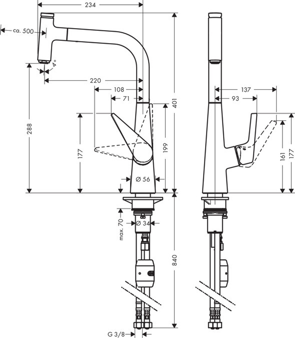 Смеситель для кухни Hansgrohe 72821800 Talis Select S с выдвижным изливом, под сталь