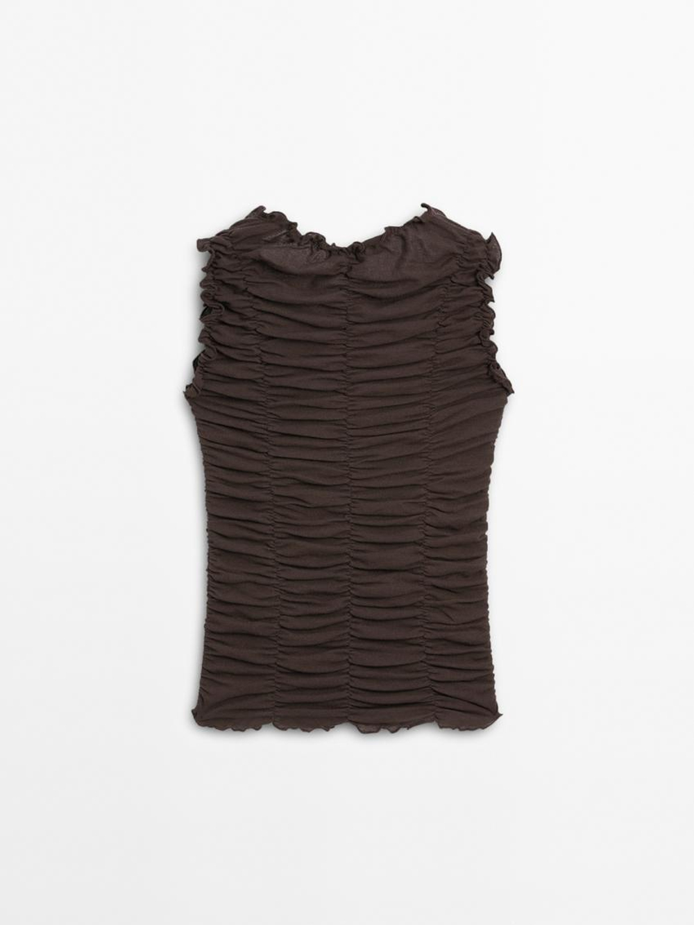 Massimo Dutti Топ из жатого хлопка, коричневый