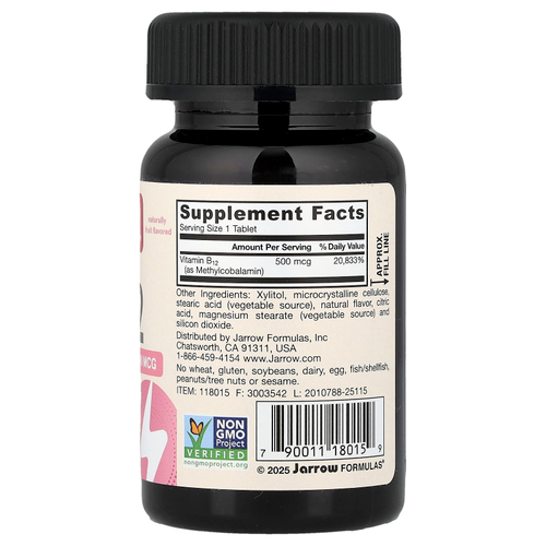 Jarrow Formulas, метил B12, фрукты, 500 мкг, 100 жевательных таблеток