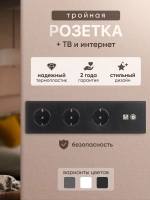 Розетка внутренняя тройная с ТВ и интернет черная