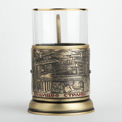 Подстаканник "Подарок строителю" с эмалью в подарочном футляре