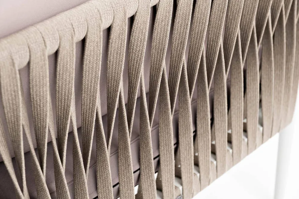 "Касабланка" диван модульный плетеный из роупа, каркас алюминий, роуп серо-коричневый 23мм, ткань бежевая 052