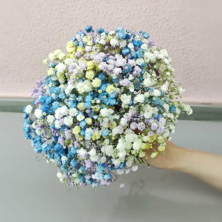 Букет невесты из цветной гипсофилы и бутоньерка
