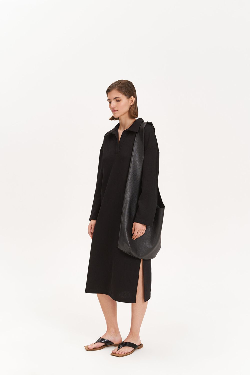 Платье-поло миди, черное