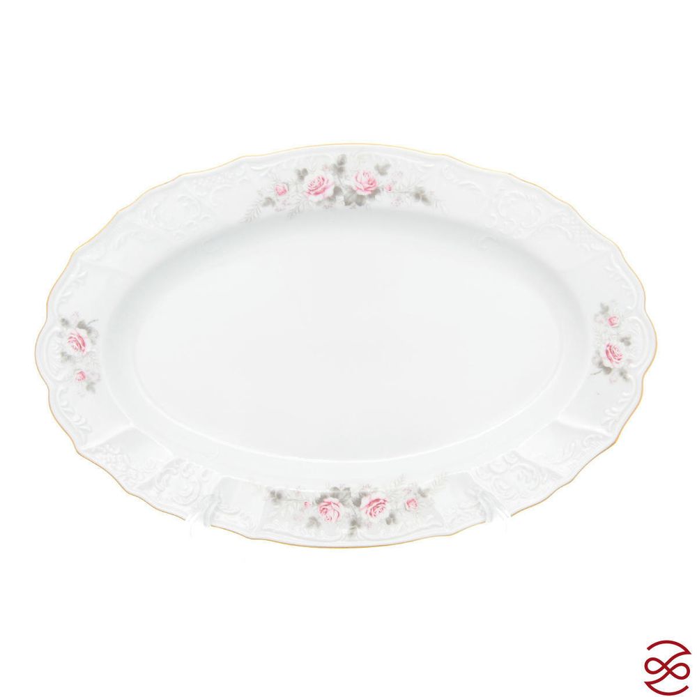 Блюдо овальное Bernadotte Серая роза золото 36 см