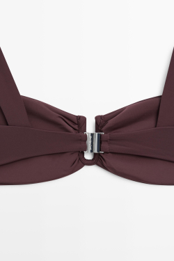 Massimo Dutti Топ бикини на бретелях с жатой отделкой, коричневый
