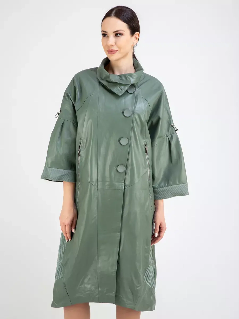 Кожаный плащ длинный пальто оверсайз