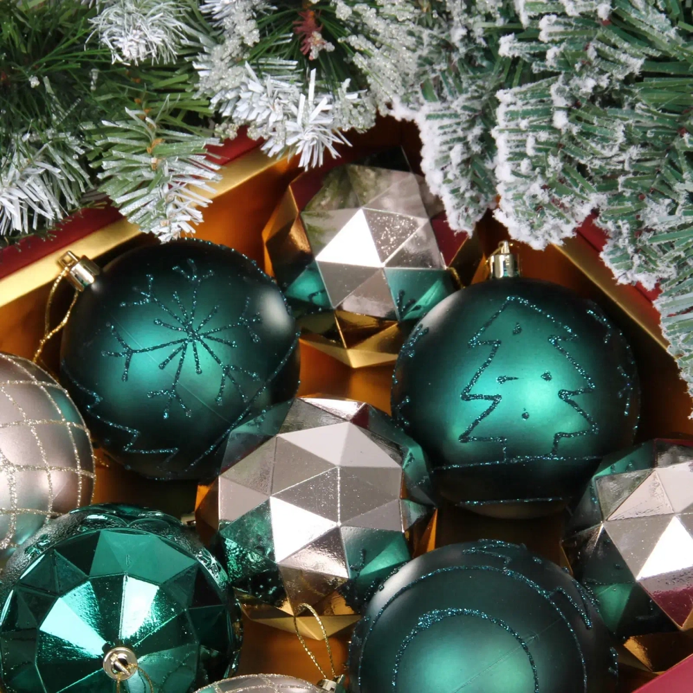 Новогодние шары «Волшебный вальс» 8 см (набор 12 шт), Изумруд/Шампань