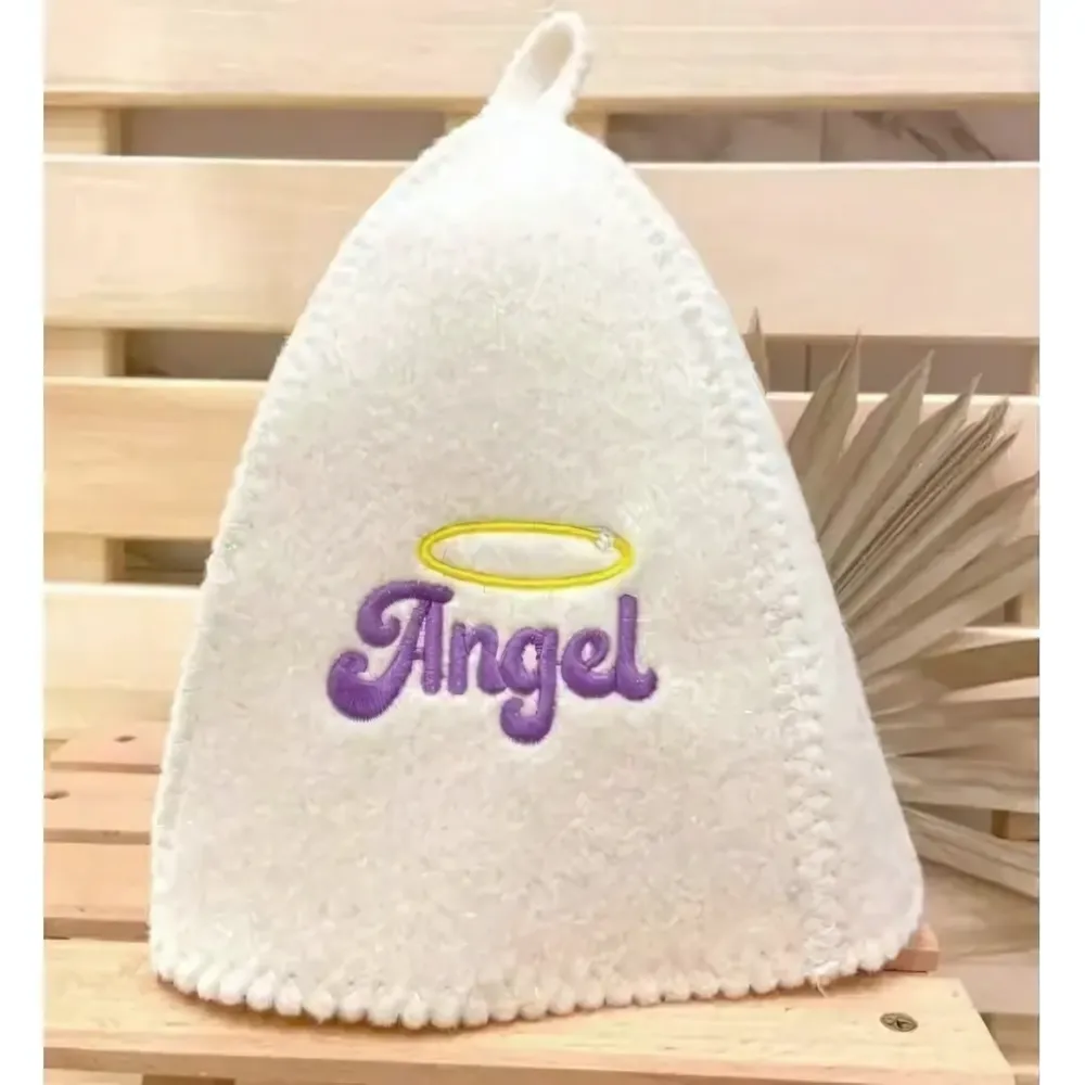 Шапка банная классическая с вышивкой «Angel», цвет белый, (без упаковки)