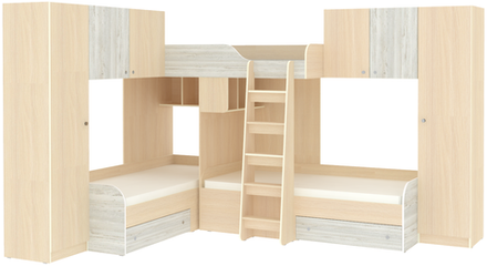 Трехместная кровать КарИВи Трио 3  Дуб Молочный Винтерберг