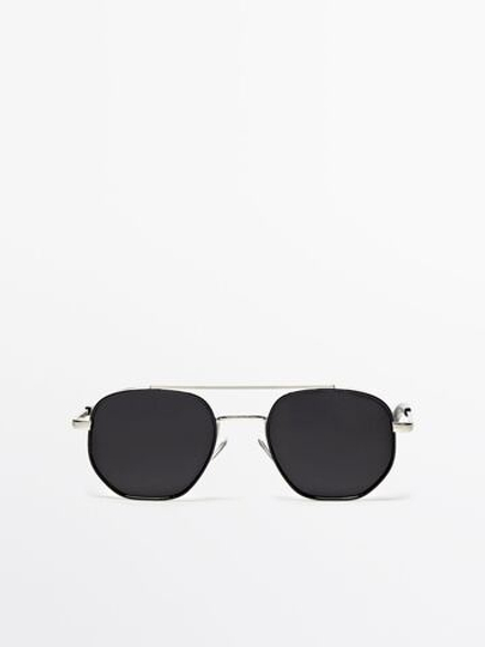 Massimo Dutti Солнцезащитные очки-авиаторы, серебряный