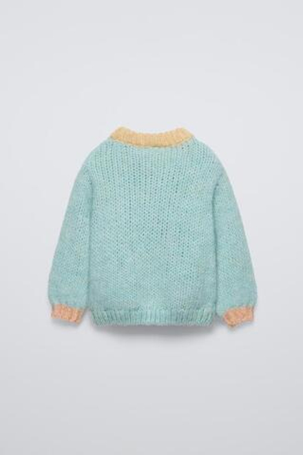 ZARA СВИТЕР С КОНТРАСТНЫМИ ДЕТАЛЯМИ, ЦВЕТ МОРСКОЙ ВОЛНЫ