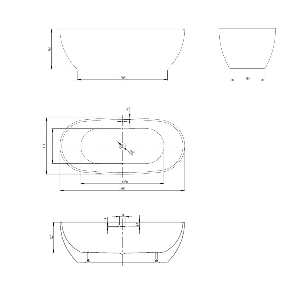 Акриловая ванна ABBER AB9263-1.8 белая