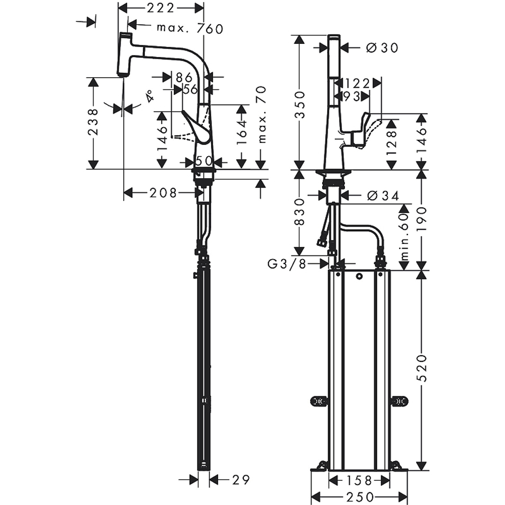 Смеситель для кухни Hansgrohe Metris Select M71 73802000 хром