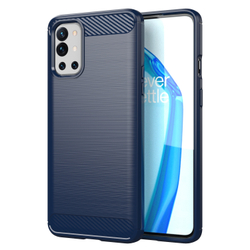 Мягкий чехол синего цвета на смартфон OnePlus 9R, серия Carbon (стиль карбон) от Caseport