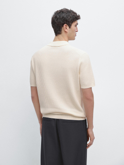 Massimo Dutti Поло из 100% хлопка с короткими рукавами, натуральный/кремовый