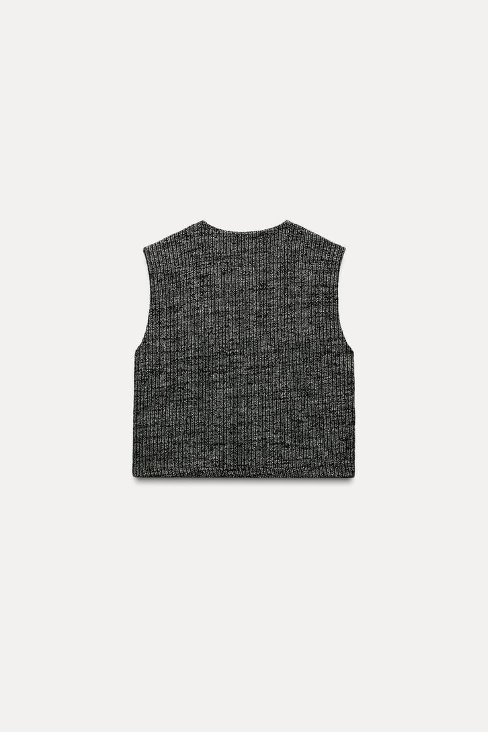 ZARA ЖИЛЕТ ИЗ РЕЛЬЕФНОЙ ТКАНИ С ПУГОВИЦАМИ, ЧЕРНЫЙ/ЭКРЮ