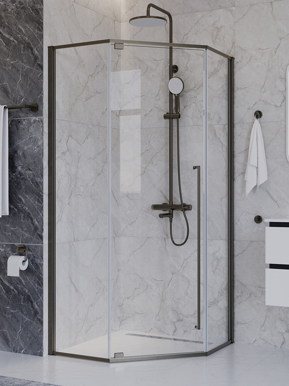 Душевой уголок Cezares PLANE-P-1-100-C-GM, 100х100х195, профиль оружейная сталь, стекло прозрачное