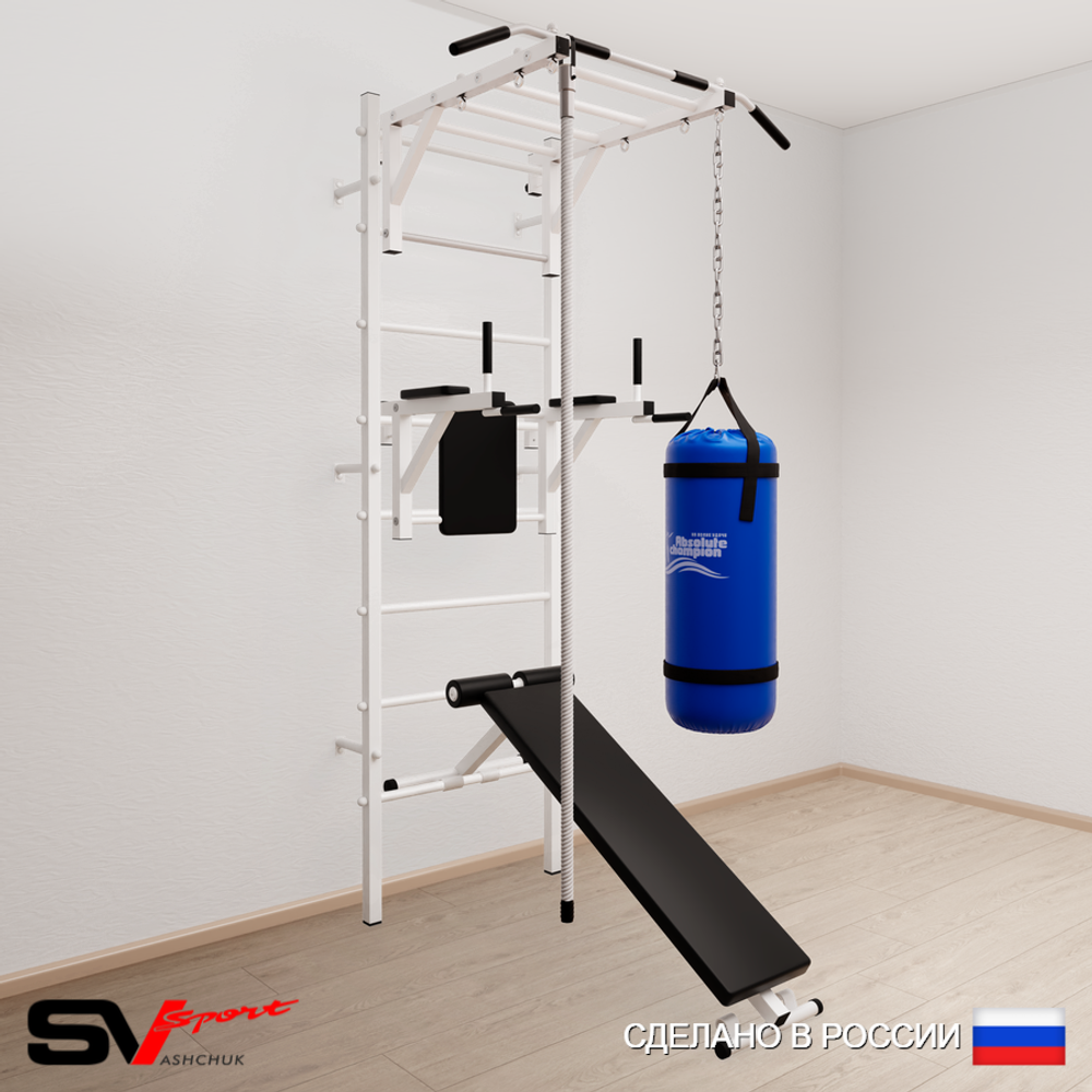 Шведская стенка Sv Sport усиленная 6501 (Турник рукоход/Брусья/Скамья/Канат/Цепь/Мешок 15кг)