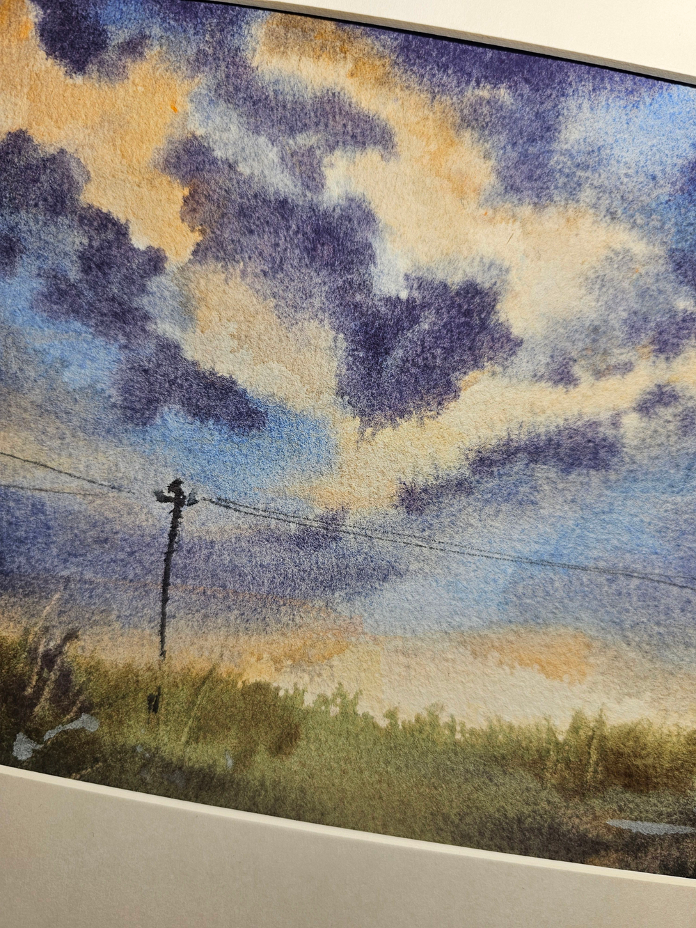 Картина авторская акварельная в паспарту 21х30 см на стену для интерьера "Закат в пути от точки А до точки Б"