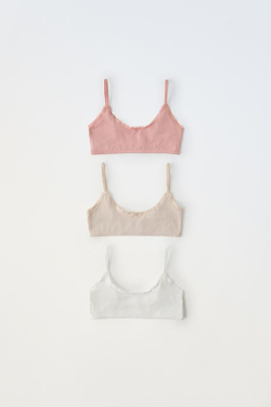 ZARA НАБОР ИЗ ТРЕХ ТОПОВ ИЗ РЕЛЬЕФНОЙ ТКАНИ, РАЗНОЦВЕТНЫЙ