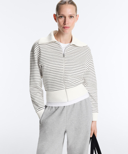 Oysho Куртка в полоску с воротником Rib из хлопка, светлый экрю