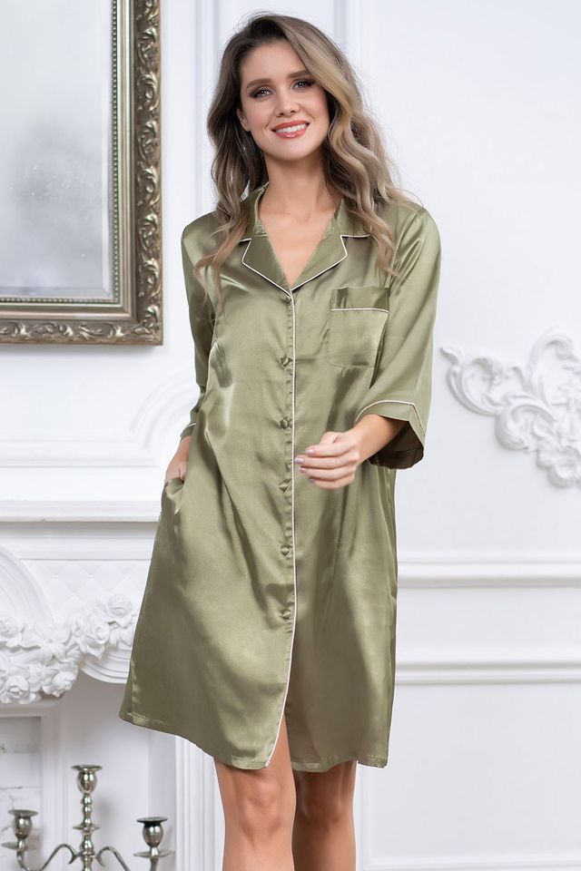 Оливковая рубашка Julia с центральной застежкой на пуговицы