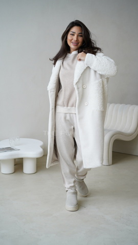 Утепленная белая шуба KRISTINA из эко-меха