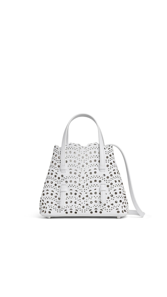 ALAÏA СУМКА MINA 20 ИЗ ВЕНСКОЙ ТЕЛЯЧЬЕЙ КОЖИ, КРЕМОВЫЙ