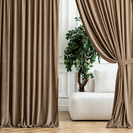 Комплект шторы и покрывало в спальню ГОЛДД (арт. BL10-400-02) - коричневый /ЛЮКС/