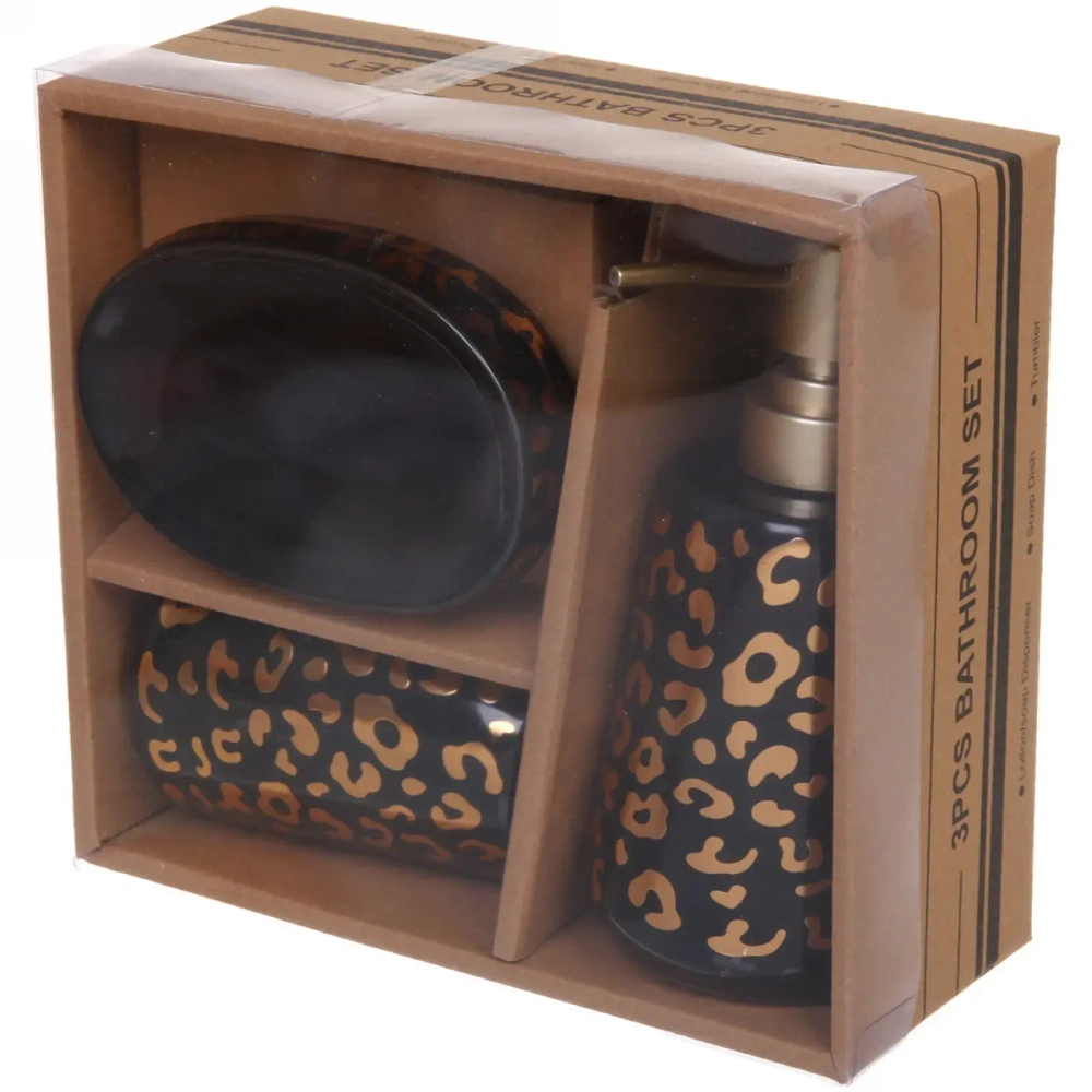 Набор для ванной из 3-х предметов керамический «Леопард» черный