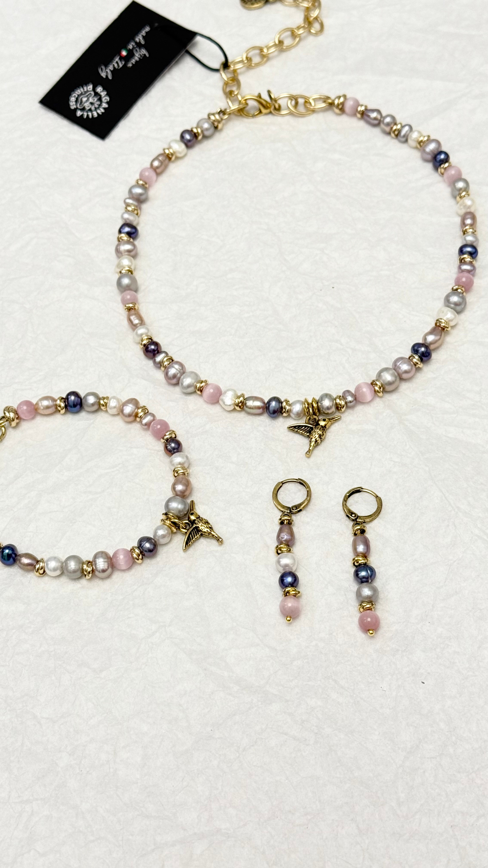 Серьги длинные из натурального жемчуга и кошачего глаза, оттенок золото, замок левербек