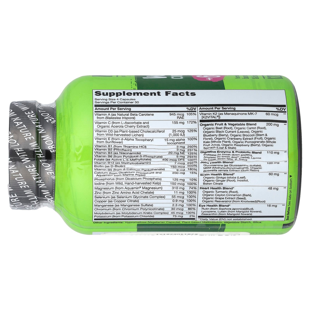 NATURELO, Мультивитаминный комплекс из цельных продуктов для женщин старше 50 лет, 120 вегетарианских капсул