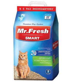 Mr.Fresh Smart (Neoterica) древесный комкующийся наполнитель для короткошерстных кошек, 9л.