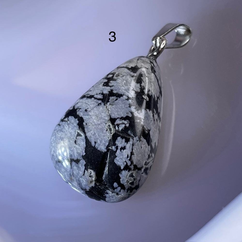 53992  Обсидиан снежный Кулон Галтовка 22-24мм