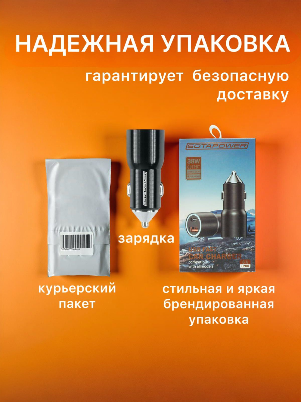 Зарядное устройство для автомобиля / Зapядкa в прикуриватель, Аксессуары для машины, двойная зарядка, SOTAPOWER Черный