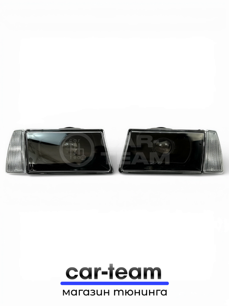 Фары на ВАЗ 2108, 2109, 21099 передние с Bi LED модулями 3.0 дюйма, черная маска, белые поворотники (под ключ)