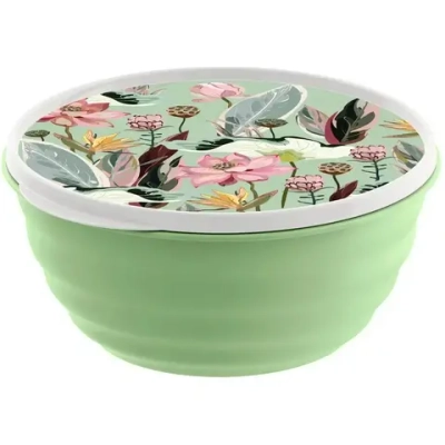 Миска пластиковая 3,2л с крышкой «Latina» с декором зеленый