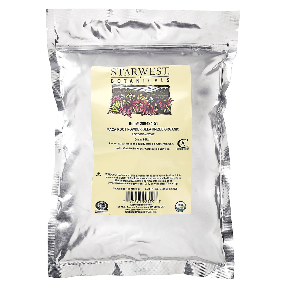 Starwest Botanicals, Порошок из органического корня маки, желатинизированный, 453,6 г (1 фунт)