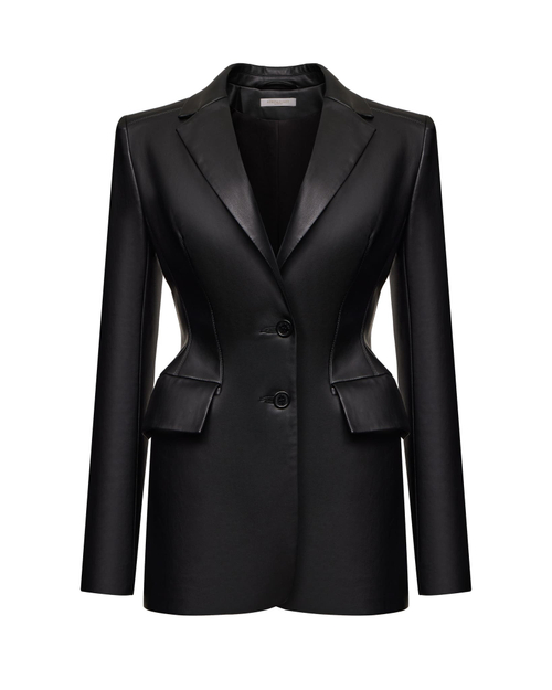 Жакет приталенный из экокожи, черный